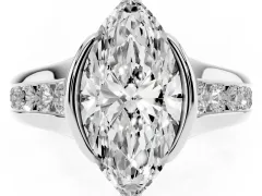 Marquise Cut Diamond Bezel-Set Solitaire Ring Set in White gold with Channel-Set Band