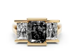Fancy Black Radiant Cut Diamond Three-Stone Channel Set Ring Set in Yellow gold with Smooth Polished Band
