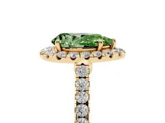 Fancy Green Pear Cut Diamond Halo Pavé Engagement Ring Set in Yellow gold with Prong Setting
