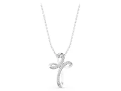 Pavé Round Diamond Looped Cross Pendant Set in White gold with Prong Setting