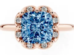 Fancy Blue Cushion Cut Diamond Round Cluster Halo Ring Set in Rose gold with Solitaire Band and Prong Setting