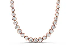 Round Brilliant Diamond Tennis Necklace Set in Rose gold with Prong-Set Line