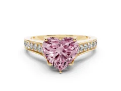 Fancy Pink Heart Cut Diamond Solitaire Pavé Engagement Ring Set in Yellow gold with Prong Setting
