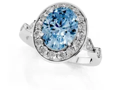 Fancy Blue Oval Cut Diamond Halo Engagement Ring Set in Silver with Twisted Band and Prong Setting