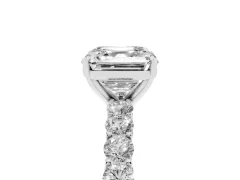 Asscher Cut Diamond Solitaire Ring Set in Platinum with Shared Prong Pavé Band