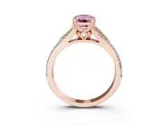 Fancy Pink Emerald Cut Diamond Split Shank Pavé Engagement Ring Set in Rose gold with Prong-Set Center Stone