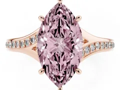 Fancy Pink Marquise Cut Diamond Solitaire Ring Set in Rose gold with Pavé Accent Band and Classic Prong Setting