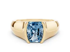 Fancy Blue Radiant Cut Diamond Bezel Solitaire Ring Set in Yellow gold with Wide Band
