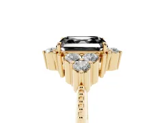 Fancy Black Asscher Cut Diamond Cluster Ring Set in Yellow gold with Beaded Band