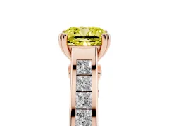 Fancy Yellow Cushion Cut Diamond Channel Set Solitaire Engagement Ring Set in Rose gold with Prong Setting