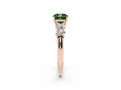 Fancy Green Cushion Cut Diamond Five-Stone Prong Set Ring Set in Rose gold with Classic Band