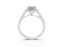 Fancy Pink Oval Cut Diamond Halo Pavé Engagement Ring Set in White gold with Prong Setting