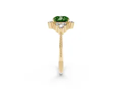 Fancy Green Cushion Cut Diamond Cluster Ring Set in Yellow gold with Beaded Band