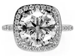 Round Cut Diamond Halo Engagement Ring Set in Platinum with Round Pavé Shoulders and Heart Gallery