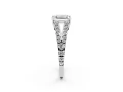 Emerald Cut Diamond Split Shank Pavé Engagement Ring Set in White gold with Prong-Held Center Stone