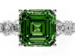 Fancy Green Asscher Cut Diamond Five-Stone Prong Set Ring Set in White gold with Classic Band
