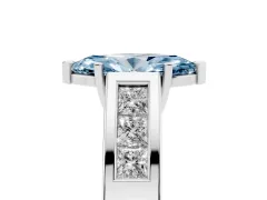 Fancy Blue Marquise Cut Diamond Solitaire Ring Set in Platinum with Channel-Set Accent Stones and Prong Setting