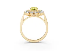 Fancy Yellow Emerald Cut Diamond Floral Double Halo Ring Set in Yellow gold with Round Petals