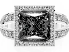 Fancy Black Princess Cut Diamond Halo Ring Set in White gold with Double Pavé Split Shank