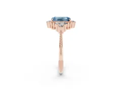 Fancy Blue Emerald Cut Diamond Cluster Ring Set in Rose gold with Beaded Band