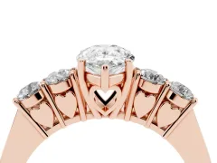 Pear Cut Diamond Five-Stone Prong Set Band Ring Set in Rose gold with Polished Band