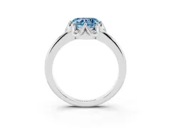 Fancy Blue Heart Cut Diamond Round Cluster Halo Ring Set in Platinum with Solitaire Band and Prong Setting