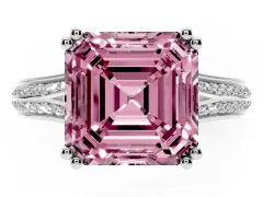 Fancy Pink Asscher Cut Diamond Split Shank Pavé Engagement Ring Set in White gold with Prong-Set Center Stone
