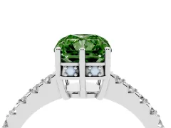 Fancy Green Radiant Cut Diamond Solitaire Engagement Ring Set in White gold with Pavé Band and Prong Setting