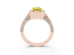Fancy Yellow Radiant Cut Diamond Halo Engagement Ring Set in Rose gold with Accent Split Shank Band