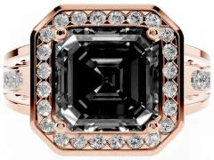 Fancy Black Asscher Cut Diamond Halo Ring Set in Rose gold with Pavé and Bezel Accent Split Shank