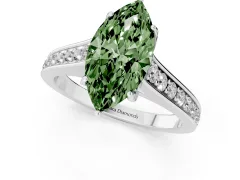 Fancy Green Marquise Cut Diamond Solitaire Pavé Engagement Ring Set in Silver with Prong Setting