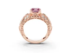 Fancy Pink Asscher Cut Diamond Art Deco Ring Set in Rose gold with Pavé Split Shank
