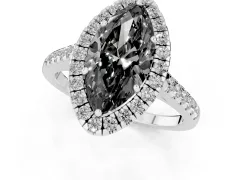 Fancy Black Marquise Cut Diamond Halo Pavé Engagement Ring Set in White gold with Prong Setting