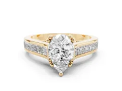 Pear Cut Diamond Channel Set Solitaire Engagement Ring Set in Yellow gold with Prong Setting