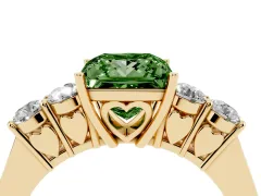 Fancy Green Princess Cut Diamond Five-Stone Prong Set Band Ring Set in Yellow gold with Polished Band