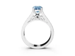 Fancy Blue Oval Cut Diamond Channel Set Solitaire Engagement Ring Set in Platinum with Prong Setting