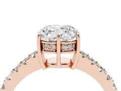 Cushion Cut Diamond Solitaire Engagement Ring Set in Rose gold with Pavé Band and Prong Setting