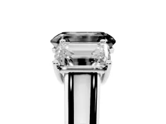 Fancy Black Emerald Cut Diamond Three-Stone Ring Set in Silver with Plain Polished Band