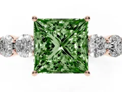 Fancy Green Princess Cut Diamond Five-Stone Prong Set Band Ring Set in Rose gold with Polished Band