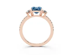 Fancy Blue Asscher Cut Diamond Three-Stone Ring Set in Rose gold with Pavé Band and Graduated Sides