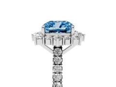 Fancy Blue Cushion Cut Diamond Halo Ring Set in Silver with Pavé Band and Prong Setting