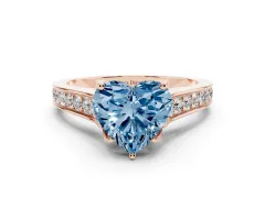 Fancy Blue Heart Cut Diamond Solitaire Pavé Engagement Ring Set in Rose gold with Prong Setting