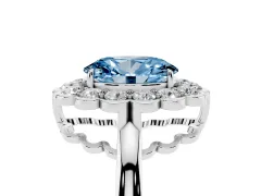 Fancy Blue Oval Cut Diamond Halo Cluster Engagement Ring Set in Silver with Solitaire Band and Prong Setting