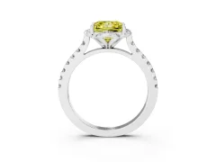 Fancy Yellow Princess Cut Diamond Solitaire Ring Set in Platinum with Pavé Band and Floral Prong Setting