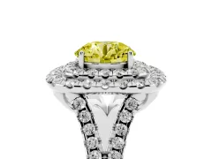 Fancy Yellow Round Cut Diamond Double Halo Ring Set in Silver with Pavé Split Shank and Prong Setting