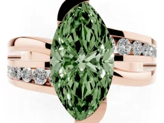 Fancy Green Marquise Cut Diamond Solitaire Ring Set in Rose gold with Channel Set Split Shank and Tension Prongs