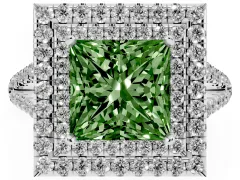 Fancy Green Princess Cut Diamond Double Halo Ring Set in Platinum with Pavé Band