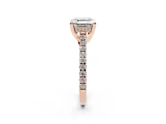 Asscher Cut Diamond Solitaire Ring Set in Rose gold with Brilliant Pavé Band and Prong Setting