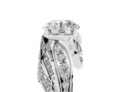 Round Cut Diamond Solitaire Ring Set in White gold with Layered Twist Pavé Band