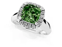 Fancy Green Cushion Cut Diamond Halo Solitaire Engagement Ring Set in Platinum with Square Band and Prong Setting